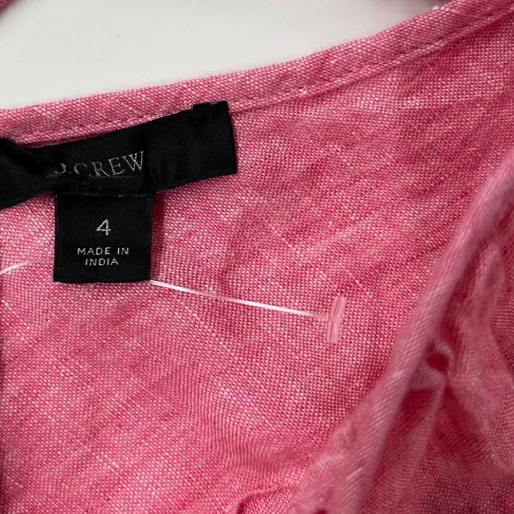 J. Crew Pink Linen Puff Sleeve Top Women's 4 Tie Back Beach Resort